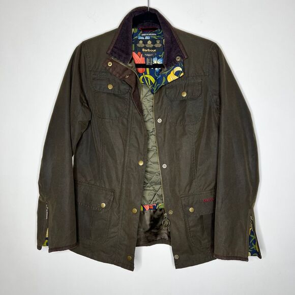 Barbour Morris & Co Utility Jacket Womens 8 Brown Waxed Quilted Army Grunge Barn - Picture 1 of 11